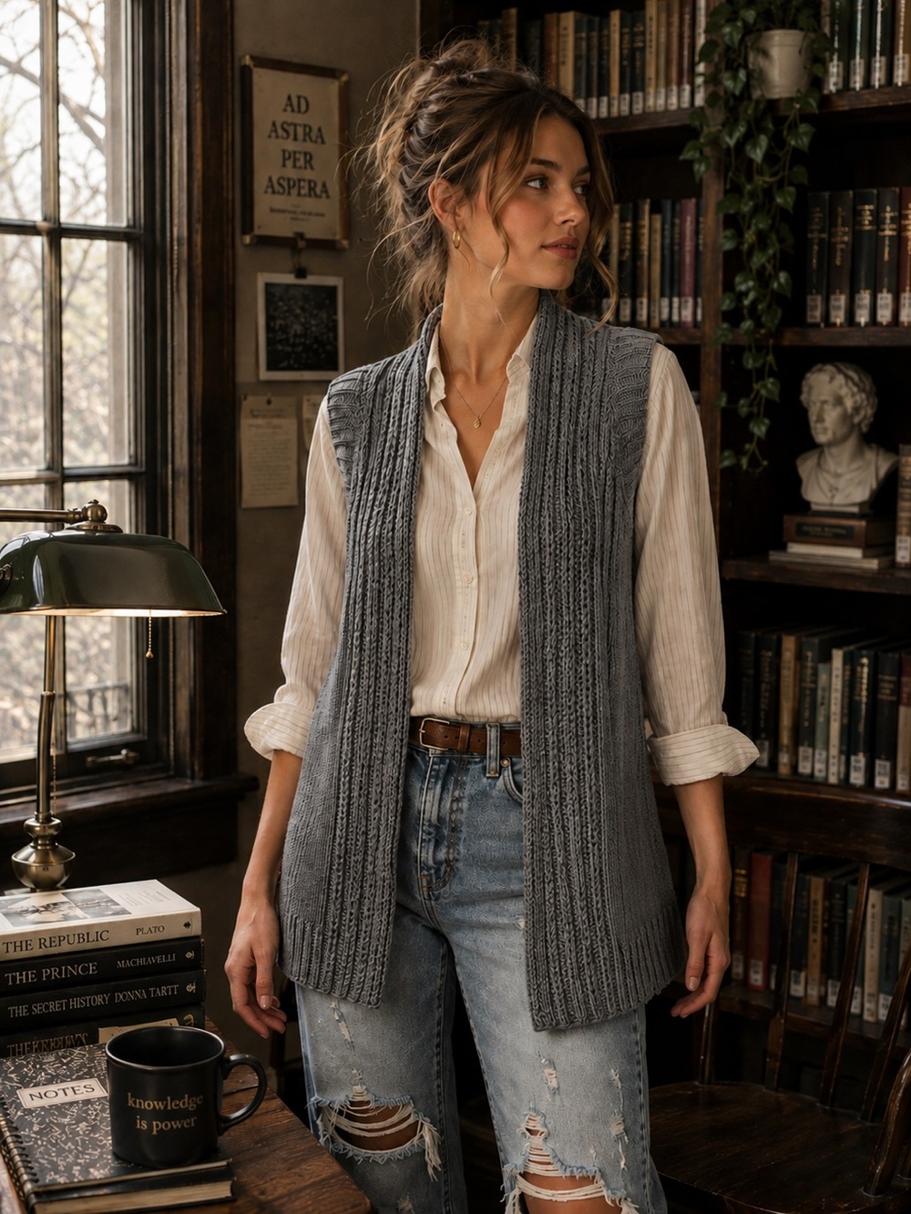 Gap Scholastic Grey Ribbed Vest Open Front Size M Academia
Preppy Collegiate